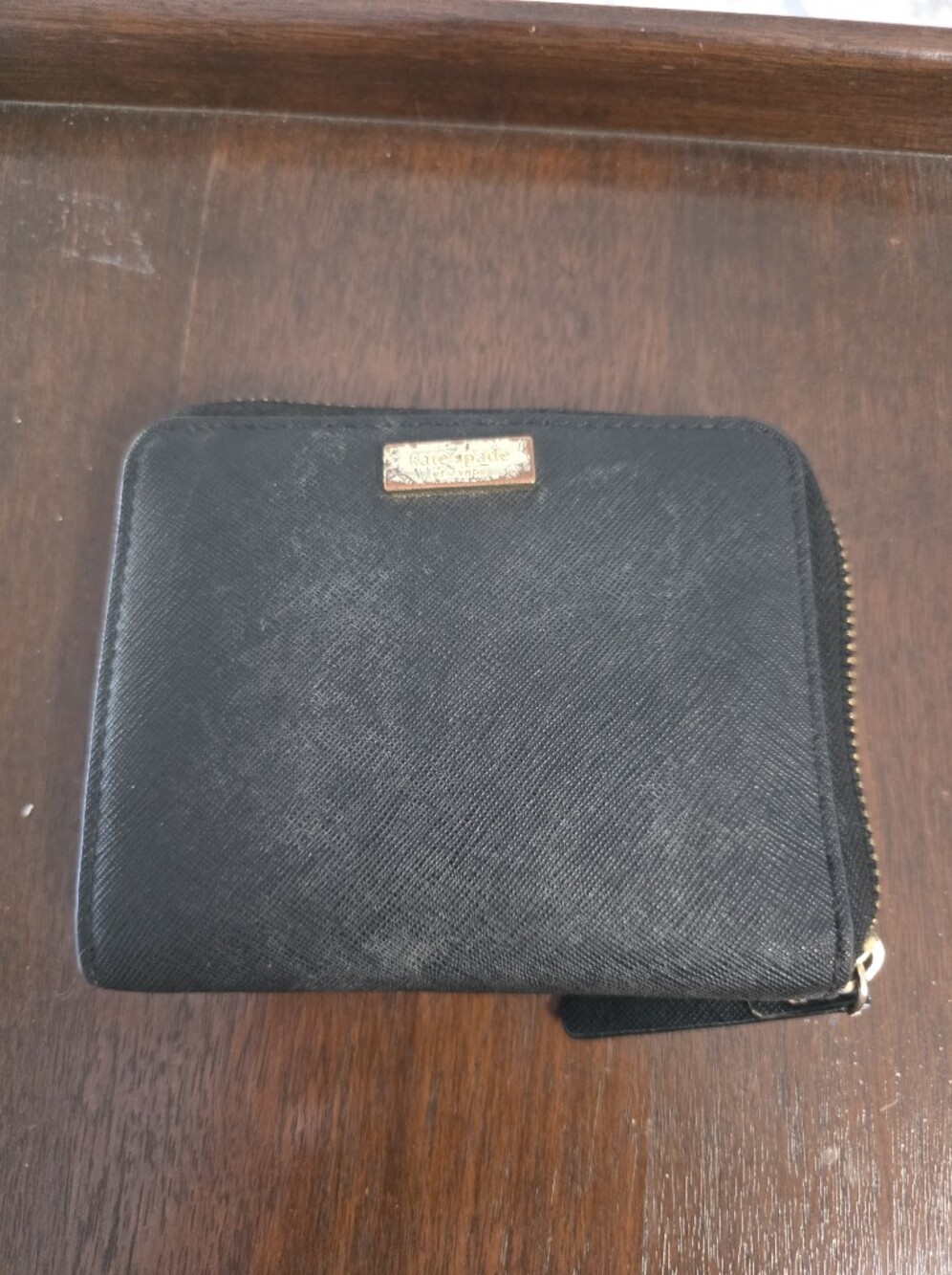 kate spade Black Saffiano Zip Wallet with Gold-Tone Plate